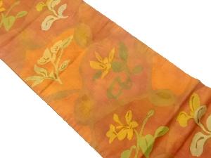 リサイクル 抽象草花に曲線模様織出し袋帯